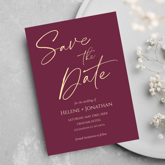 Invitation Mariage Élégant Minimaliste Bourgogne Enregistrer  (Minimalist Burgundy Elegant Wedding Save The Date Invitation)