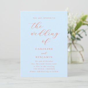 Invitation Mariage élégant minimaliste calligraphie bleu oran