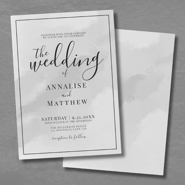Invitation Mariage Élégant Minimaliste Gris (Classic Simple Elegant Watercolor Gray Wedding Invitation)