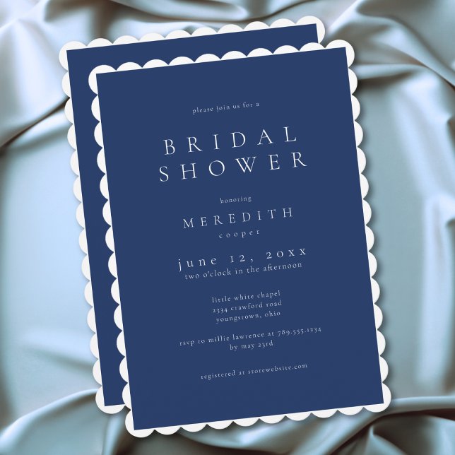 Invitation Mariage Élégant Minimaliste Moderne Bleu (Modern Minimal Elegant Blue Bridal Shower Invitation)