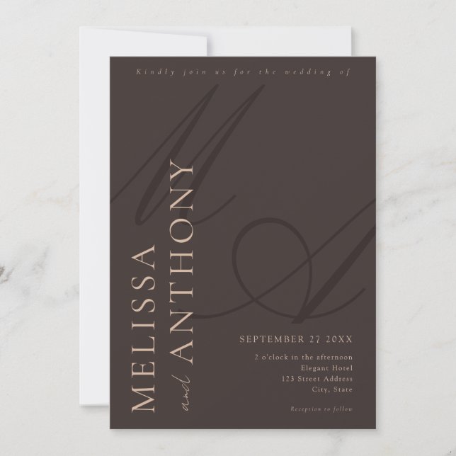 Invitation Mariage Élégant Minimaliste Moderne Brun (Devant)