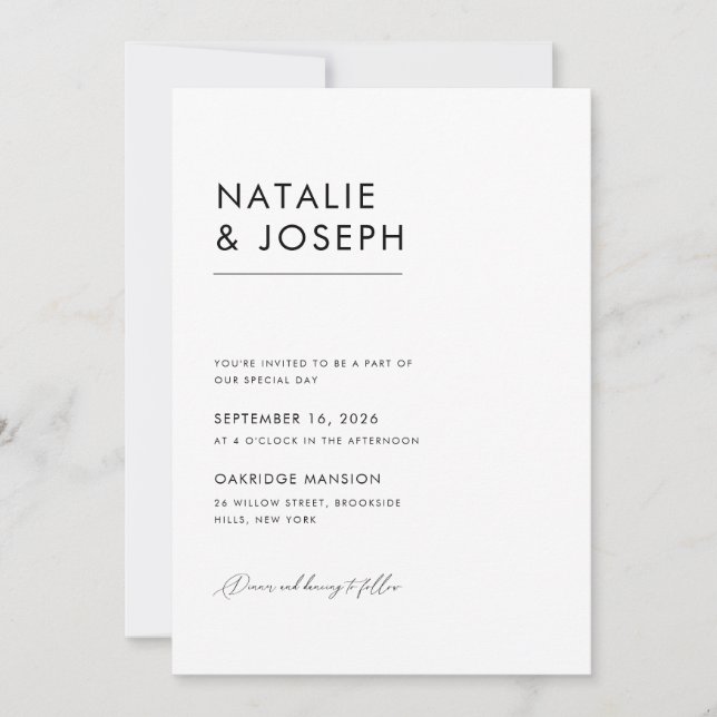 Invitation Mariage élégant minimaliste moderne noir & blanc (Devant)