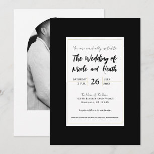 Invitation Mariage Élégant Minimaliste Moderne Noir Blanc Or