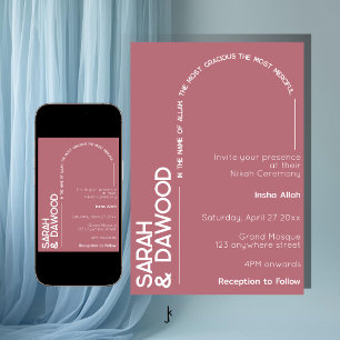 Invitation Mariage Élégant Minimaliste Musulman Rose Gold Bla
