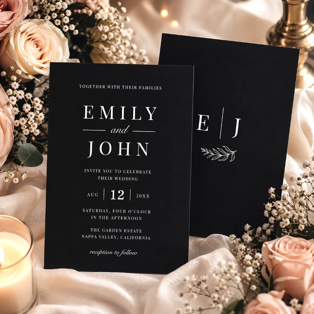 Invitation Mariage Élégant Minimaliste Noir & Blanc (Créateur téléchargé)