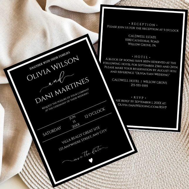 Invitation Mariage Élégant Minimaliste Noir & Blanc (Créateur téléchargé)
