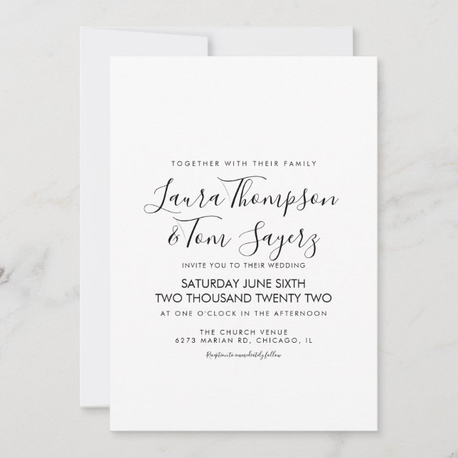 Invitation Mariage Élégant Minimaliste Noir Blanc (Devant)