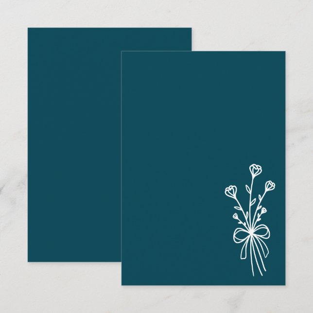 Invitation Mariage Élégant Minimaliste Sarcelle (Devant / Derrière)