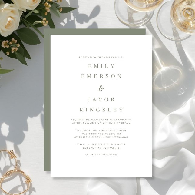 Invitation Mariage Élégant Minimaliste Vert Sauge  (Elegant Minimalist Sage Green Wedding Invitation)