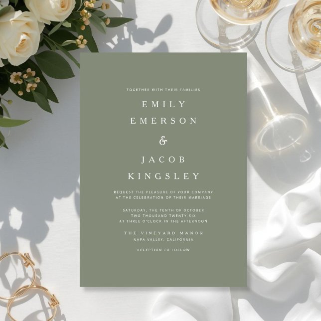 Invitation Mariage Élégant Minimaliste Vert Sauge  (Elegant Minimalist Sage Green Wedding Invitation)