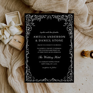 Invitation Mariage élégant minimaliste Victorien Noir Blanc