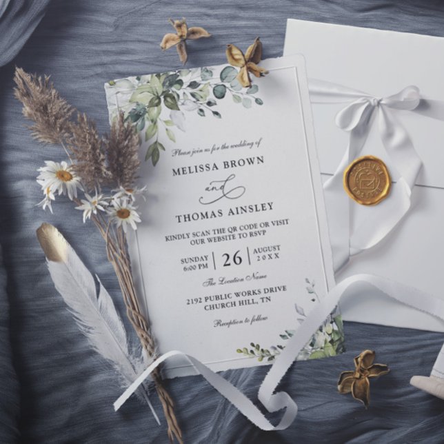 Invitation Mariage élégant moderne à budget Eucalyptus QR Cod (Créateur téléchargé)