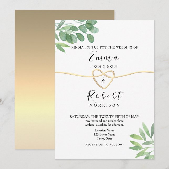 Invitation Mariage Élégant Moderne à la Verdure d'Eucalyptus (Devant / Derrière)