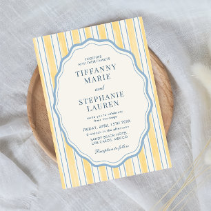 Invitation Mariage élégant moderne à rayures jaune agrume