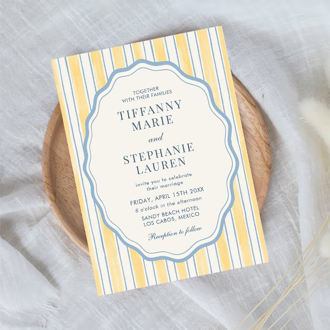 Invitation Mariage élégant moderne à rayures jaune agrume (Créateur téléchargé)