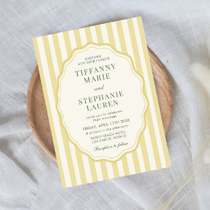 Invitation Mariage élégant moderne à rayures jaune Citrus