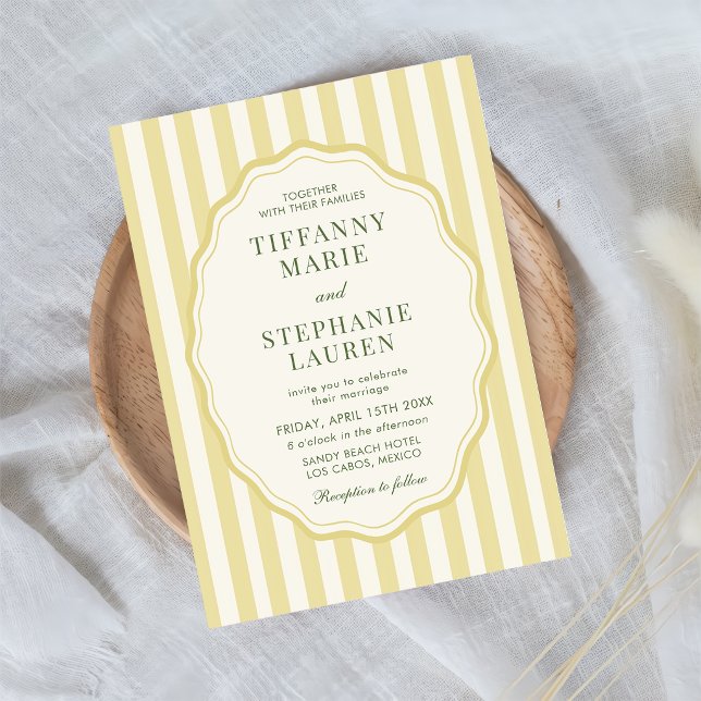 Invitation Mariage élégant moderne à rayures jaune Citrus (Créateur téléchargé)