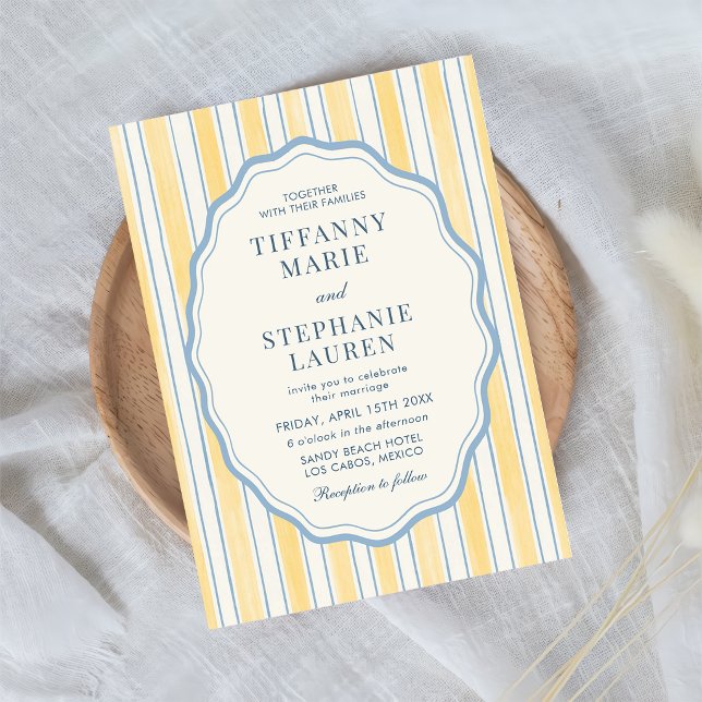 Invitation Mariage élégant moderne à rayures jaune d'agrumes (Créateur téléchargé)
