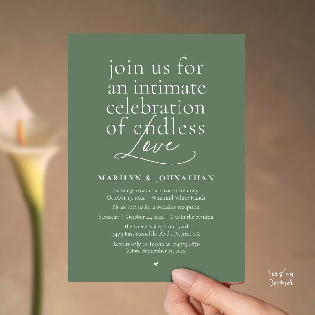 Invitation Mariage Élégant Moderne, Amour Éternel, Réception (Modern Elegant Wedding, Endless Love, Reception Dinner Invitation Card in Sage Green)