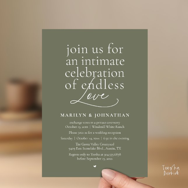 Invitation Mariage Élégant Moderne, Amour Éternel, Réception (Modern Elegant Wedding, Endless Love, Reception Dinner Invitation Card in Olive Sage Green)
