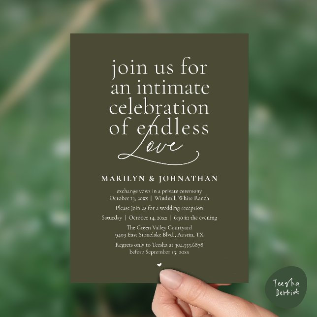 Invitation Mariage Élégant Moderne, Amour Éternel, Réception (Modern Elegant Wedding, Endless Love, Reception Dinner Invitation Card in Olive Green)