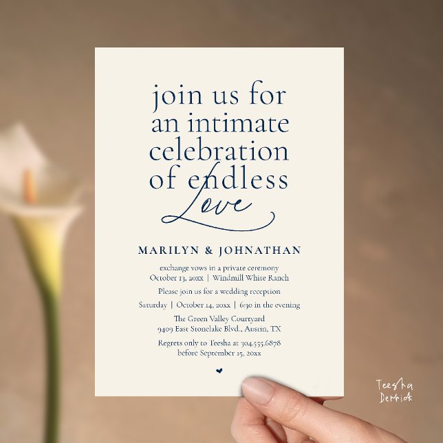 Invitation Mariage Élégant Moderne, Amour Éternel, Réception (Modern Elegant Wedding, Endless Love, Reception Dinner Invitation Card in Navy Blue Ivory)