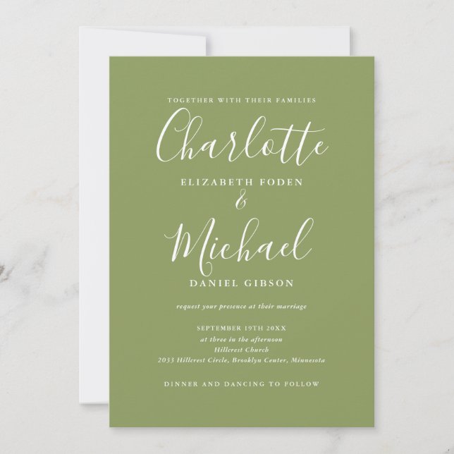 Invitation Mariage élégant moderne au code QR vert mousse (Devant)