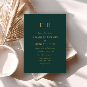 Invitation Mariage élégant moderne au monogramme vert émeraud
