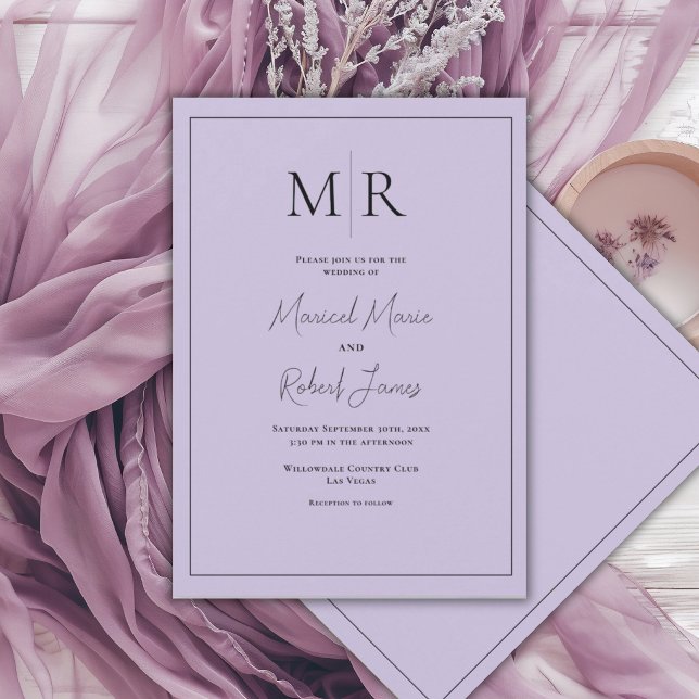 Invitation Mariage élégant moderne au monogramme violet (Créateur téléchargé)