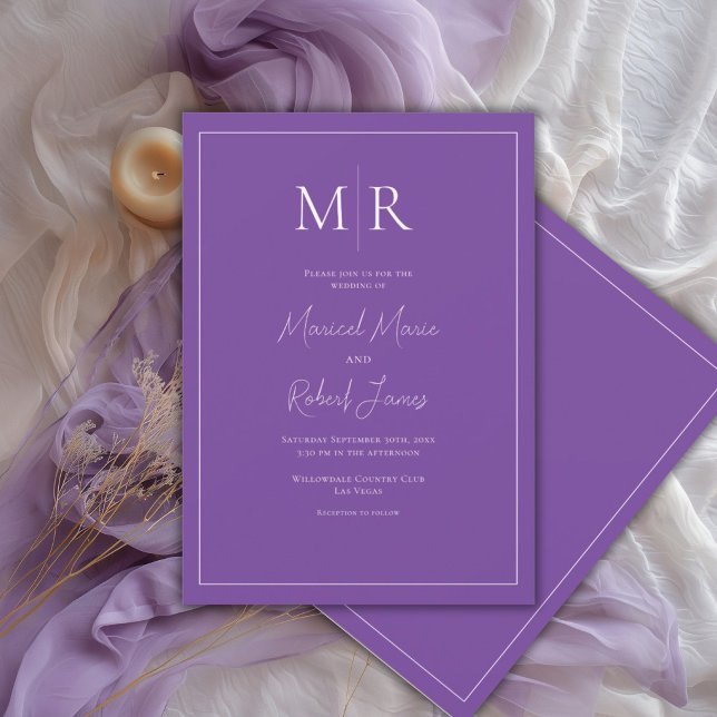 Invitation Mariage élégant moderne au monogramme violet (Créateur téléchargé)