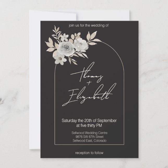 Invitation Mariage Élégant Moderne avec Arche Florale au Char (Devant)