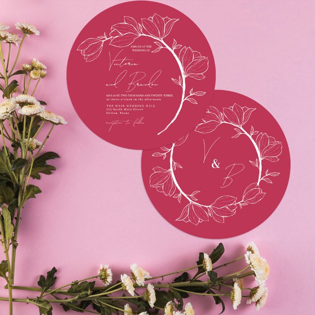 Invitation Mariage élégant moderne avec branche de cercle flo (Créateur téléchargé)