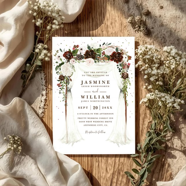Invitation Mariage élégant moderne avec canopy floral boho QR (Créateur téléchargé)