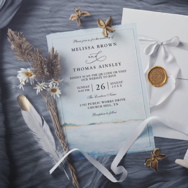 Invitation Mariage élégant moderne avec code QR de plage à l' (Créateur téléchargé)