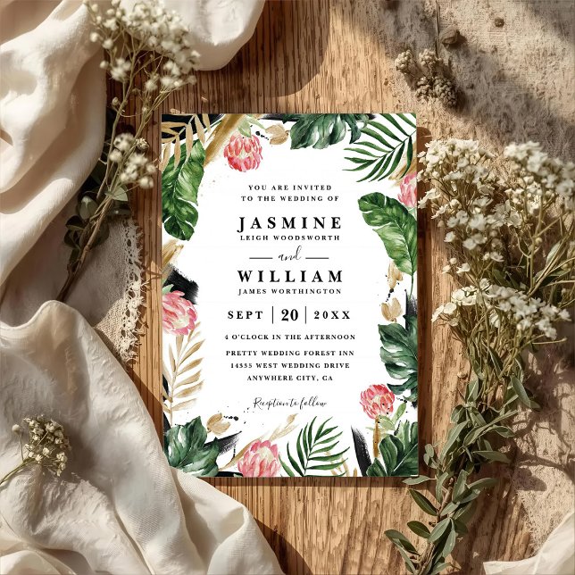 Invitation Mariage élégant moderne avec code QR et feuille de (Créateur téléchargé)