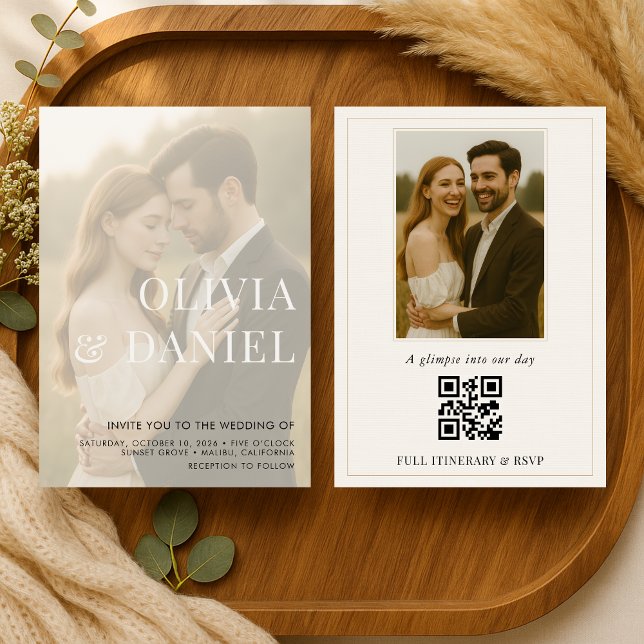 Invitation Mariage élégant moderne avec code QR photo transpa (Créateur téléchargé)