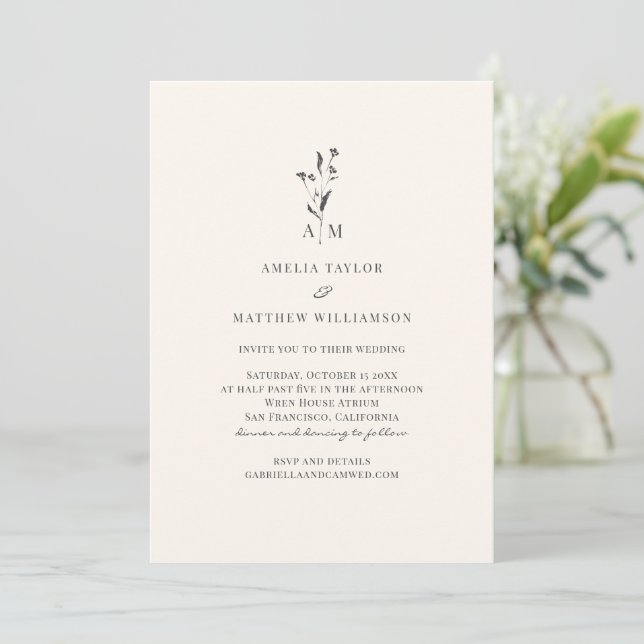 Invitation Mariage Élégant Moderne avec Écriture Botanique Mi (Debout devant)