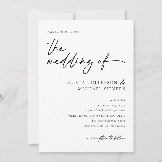 Invitation Mariage Élégant Moderne avec Écriture Manuscrite N (Devant)