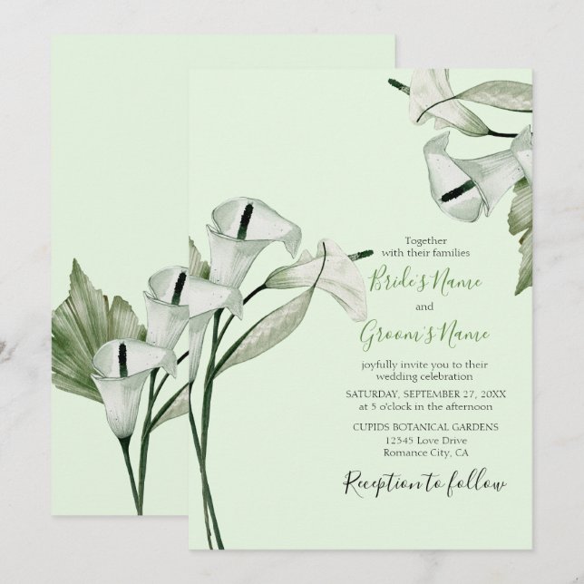 Invitation Mariage Élégant Moderne avec Lys Callas Blancs (Devant / Derrière)