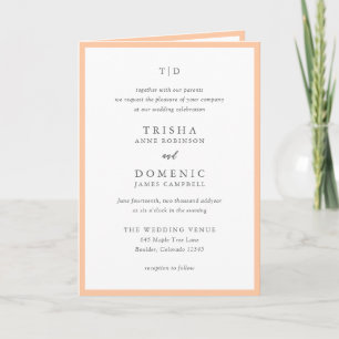 Invitation Mariage élégant moderne avec monogramme pêche