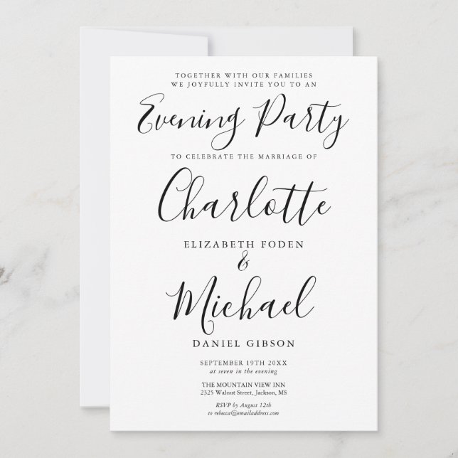 Invitation Mariage élégant moderne avec signature pour soirée (Devant)