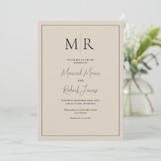 Invitation Mariage élégant moderne beige avec monogramme