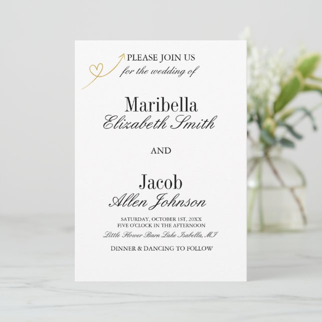 Invitation Mariage Élégant Moderne Blanc & Formel (Debout devant)