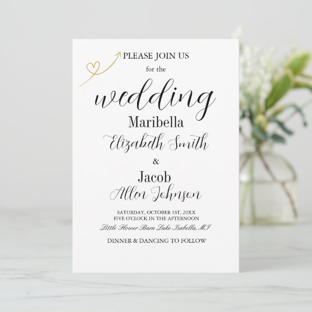 Invitation Mariage Élégant Moderne Blanc & Formel (Debout devant)