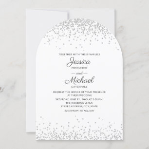 Invitation Mariage Élégant Moderne Blanc Paillettes Argentées