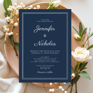 Invitation Mariage élégant moderne bleu marine écriture