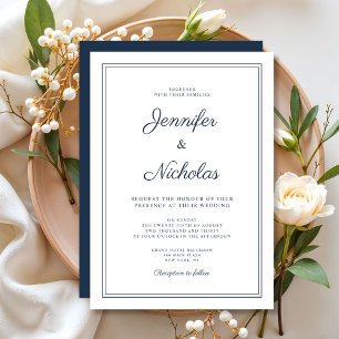 Invitation Mariage élégant moderne bleu marine script