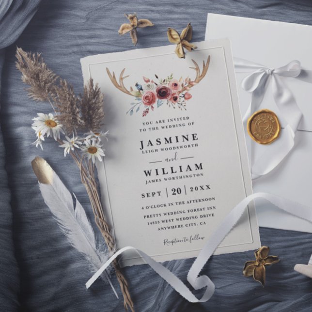 Invitation Mariage Élégant Moderne Bohème Rustique avec Bois  (Créateur téléchargé)