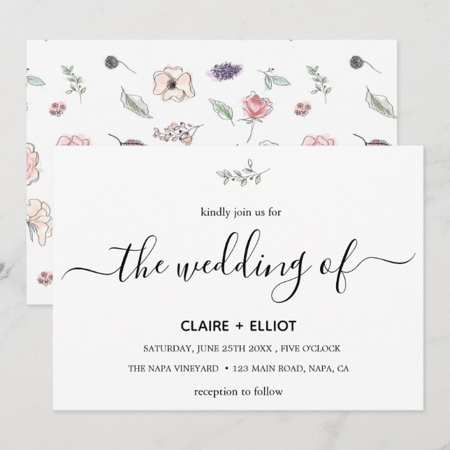 Invitation Mariage Élégant Moderne Botanique Branche Verte (Devant / Derrière)