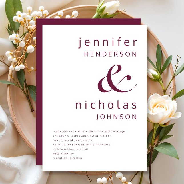 Invitation Mariage Élégant Moderne Bourgogne (Elegant Modern Burgundy Wedding Invitation)